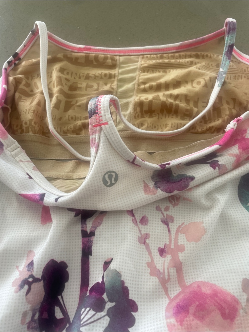 lululemon athletica White Floral Tank Top with Pink & Purple Accents - Picture 3 of 3